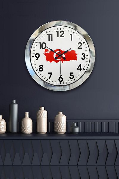 Kasva Concept Gift 36 cm Chrome Metal Türkiye Map Wall Clock