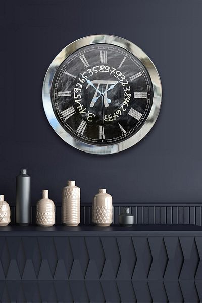 Kasva Concept Gift 36 cm Chrome Metal Pi Wall Clock