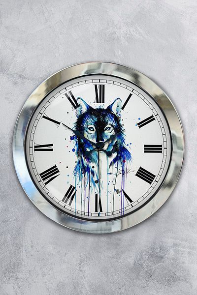 Kasva Concept Gift 36 cm Chrome Metal Wolf Wall Clock
