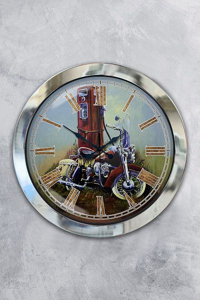 Kasva Concept Gift 36 cm Chrome Metal Motorcycle Wall Clock