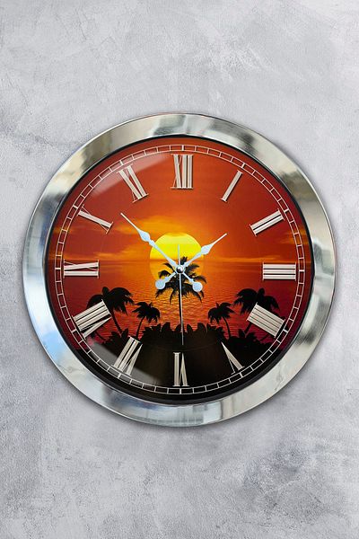 Kasva Concept Gift 36 cm Chrome Metal Sunset Wall Clock