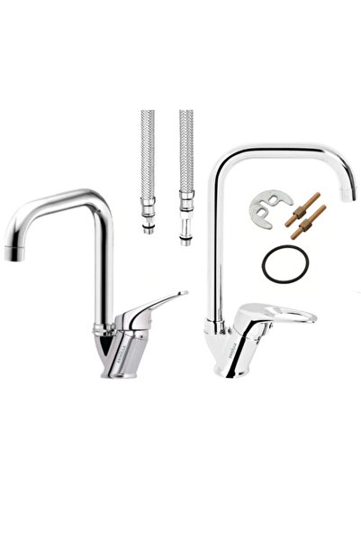 ARMİLLA ARMATÜR Köşe Borulu 2’li Set Mutfak Eviye Ve Banyo Lavabo Musluğu Çeş...