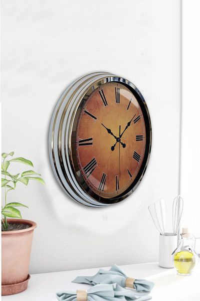 Kasva Concept Gift 40 cm Chrome Metal Orange Wall Clock