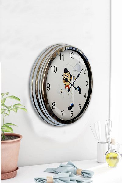 Kasva Concept Gift 40 cm Chrome Metal Kitchen Cooking Wall Clock