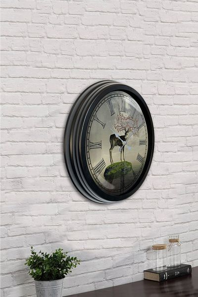 Kasva Concept Gift 40 cm Black Metal Natural Life Wall Clock