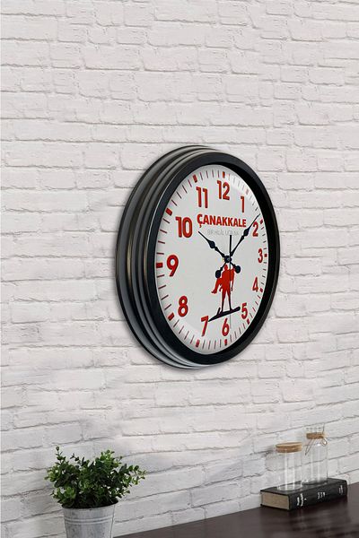 Kasva Concept 40 cm Black Metal Canakkale Memorial Wall Clock