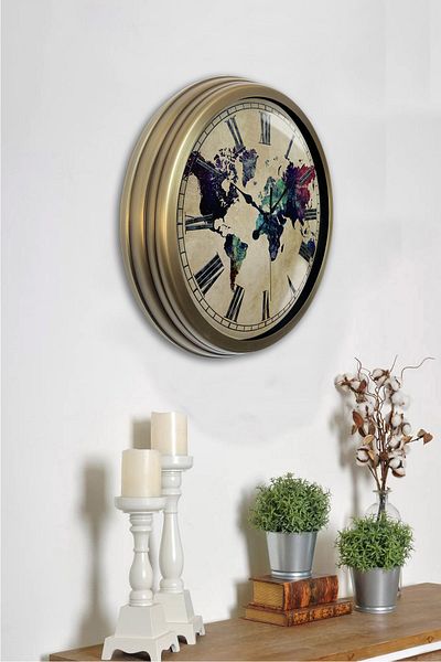 Dream Gift 40 cm Tumbled Metal World Map Wall Clock