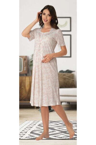 Generic Brand Effort Powder Patterned Maternity and Postpartum Nightgown 8013