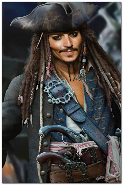 Cakatablo Ahşap Tablo Korsan Kıyafetli Jack Sparrow Görseli (35x50 Cm Boyut)