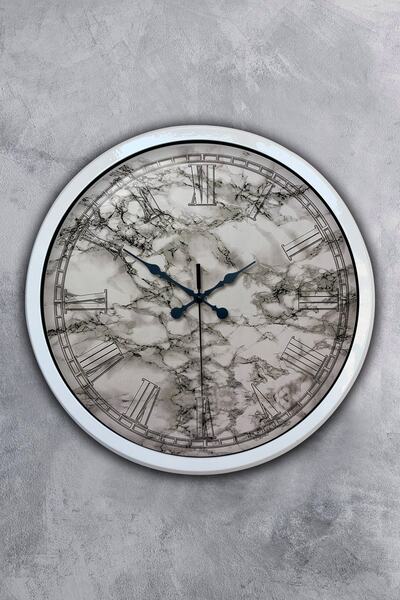Platin Saat ساعة حائط بتصميم رخام معدني أبيض مقاس 40 سم