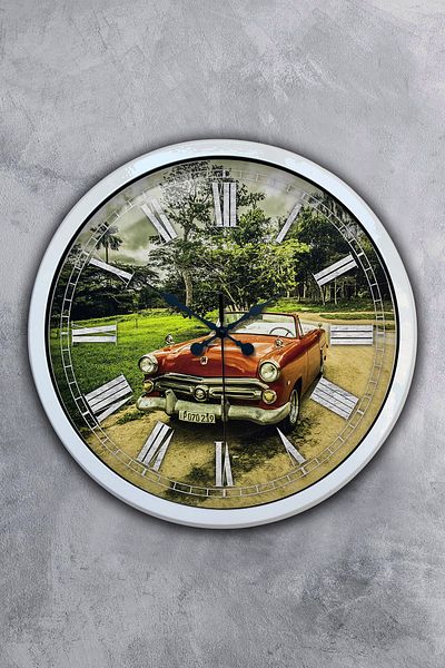 Kasva Concept Gift 40 cm White Metal Classic Car Wall Clock