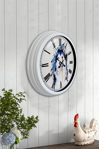 Kasva Concept Gift 40 cm White Metal Wolf Wall Clock