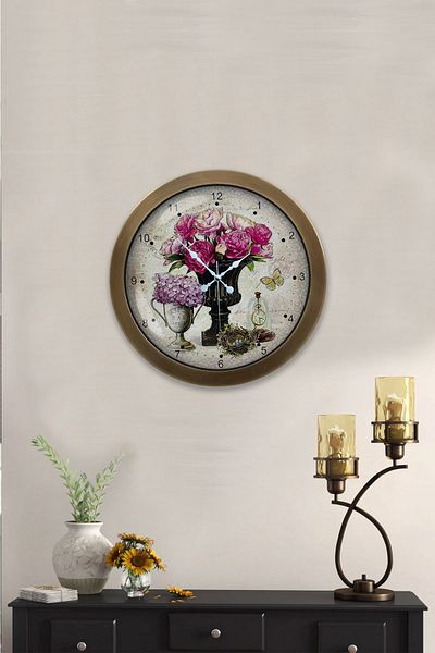 Kasva Concept 36 cm Tumbled Metal Pink Flower Wall Clock