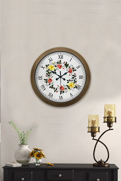 Kasva Concept Gift 36 cm Antique Metal Flower Wall Clock
