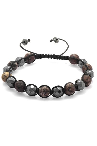 Tesbihane Macrame Braided Globe Cut Matte Ceyd-Facetated Hematite Combination Natural Stone Bracelet