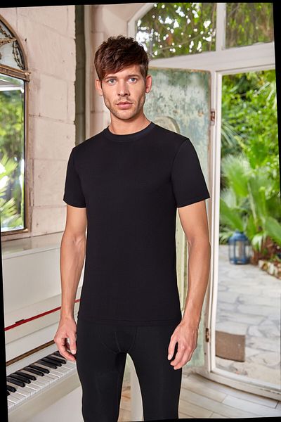 Berrak Men's Athlete Undershirt Short Sleeve Crew Neck Black Pack of 3