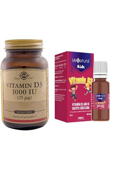 VeNatura Vitamin D3 for Children 20 Ml - Drops+solgar 1000 Iu 100 Softgel Capsules