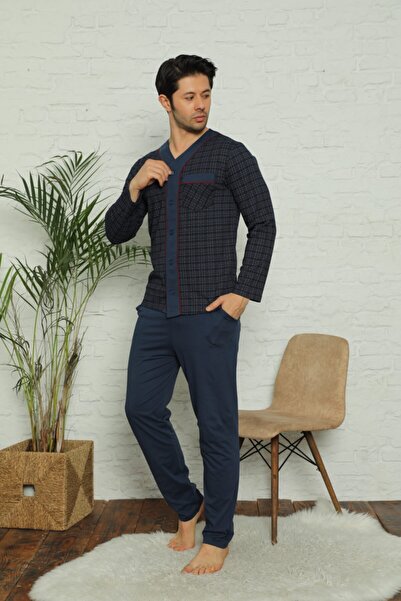 BİRŞEN Erkek Lacivert Uzun Kollu Penye Pijama Takımı