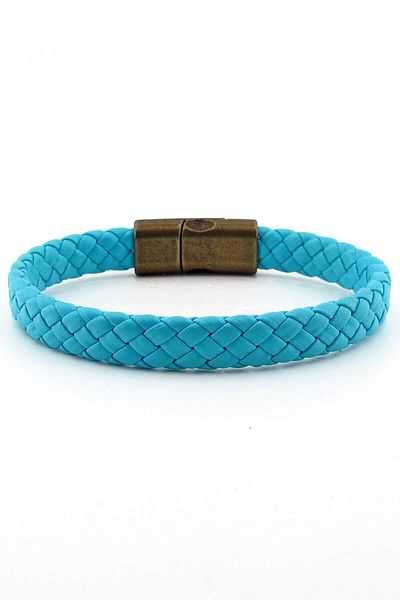 Solfera Men's Bronze Magnetized Blue Braid Leather Bracelet Bt380