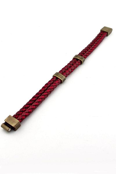 Solfera Men's Double Row Claret Red Knitted Leather Bracelet BT272
