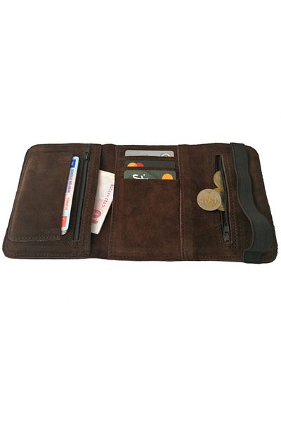bouscrab Πορτοφόλι Bitter Brown Real Suede Leather Wallet
