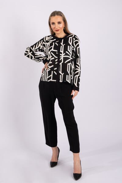 Bold & Young Women's Collarless Black Piped Printed Viscose Shirt