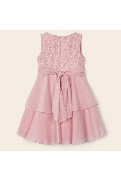 MAYORAL Girl's Flower Embroidered Cotton Linen Flared Dress Powder Pink L23y3912