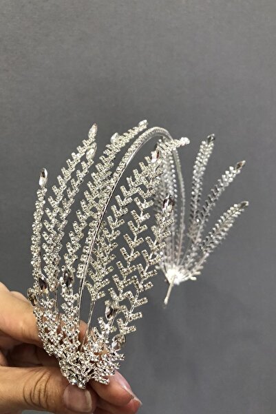 ESPEREST Coroana de mireasa argintie cu piatra alba cu frunze