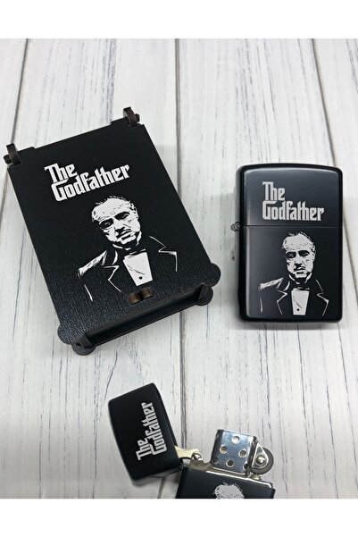 Atölye Çizgi Godfather Benzinli Zippo Çakmak Siyah Ahşap Kutulu