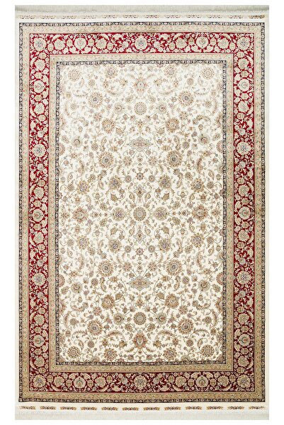 Eko Halı Isfahan Isf03 Cream Red Desenli Yüksek Kalite Sık Dokuma 120 Tarak I...
