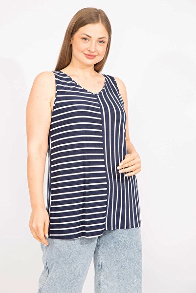 Şans Γυναικεία μπλούζα Navy Blue Plus Size Combination Ride 65n35714