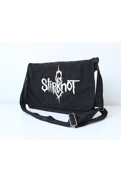 DEFLİNMODA Geantă vintage unisex din denim cu imprimeu Slipknot