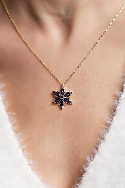 HEPBİMODA Lotus Kamelya Çiçeği Altın Kaplamalı Zirkon Taşlı Kolye