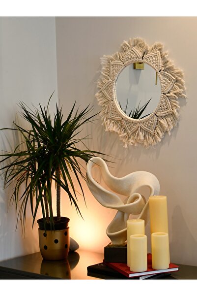 Nimbus Styles Makrome Ayna Bej 30cm Ayna 40 Cm Çap