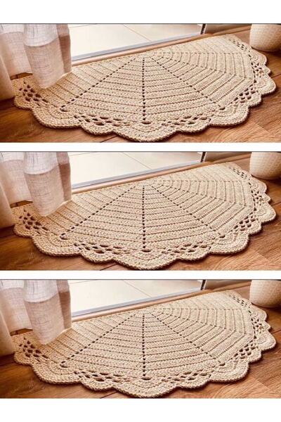 Yoran Büfe Hediyelik %100 El Örgüsü Balkon/ Kapı Önü Yarıma Paspas 90_46 Cm