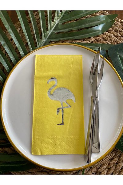 kidspartim Χαρτοπετσέτα Flamingo Ασημένια Επιχρυσωμένη Κίτρινη