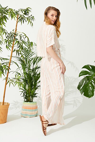 ENNA MODA Line Pattern Summer Blouse Pants Set, Summer Crop Twin Set, Beach Set Beachwear Resortwear