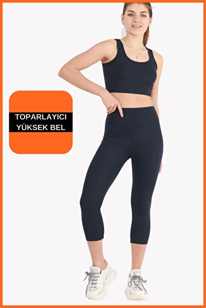 missmaral Women's Navy Blue Sports Set Capri Leggings and Crop Athlete 2-Piece Set New Season Seasonal Capri -crop 3020