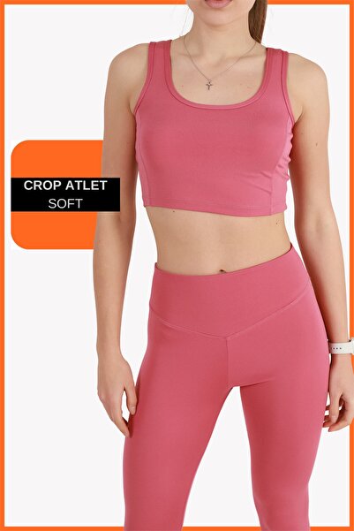 missmaral Women's Dried Rose Sports Set Capri Leggings and Crop Athlete 2-Piece Set New Season Seasonal Capri -crop 3020