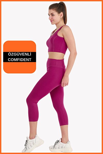 missmaral Women's Plum Sports Set Capri Leggings and Crop Undershirt Set of 2 New Season Seasonal Capri -crop 3020