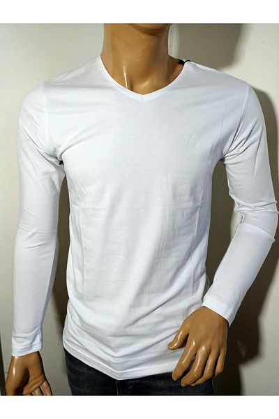 DYNAMO Tricou cu mânecă lungă și decolteu în V Lycra pentru bărbați