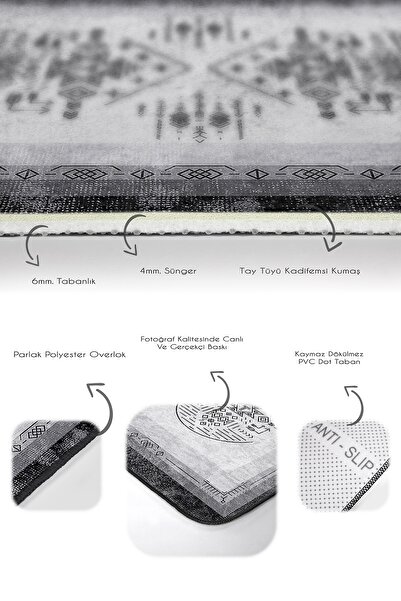 Realhomes Black-Grey Framed Motifed Authentic Patterned Ethnic Motifs Vintage 2-Piece Bath Mat Set on the Floor