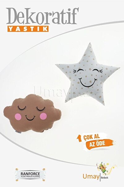 Umaybebek Bebek Çocuk Odası Dekoratif Yastık, Yıldız Yastık, Bulut Yastık, De...