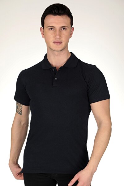 ARİM Black Men's Polo Neck Cotton Plain T-shirt