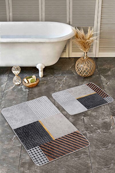 Realhomes طقم سجادة للحمام والمطبخ مكون من قطعتين بتصميم هندسي بنمط هاوندزتوث...