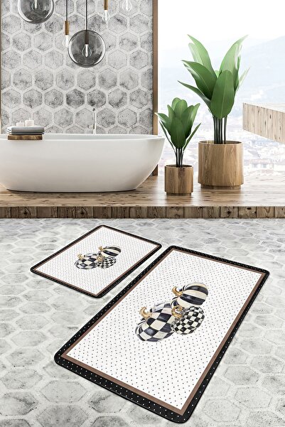 Realhomes مجموعة مكونة من قطعتين باللونين الأسود والأبيض، مجموعة سجادة حمام ك...