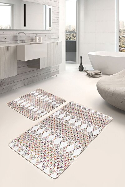 Realhomes طقم مكون من قطعتين بتصميم عرقي من الكليم على خلفية بيضاء، طقم بساط ...