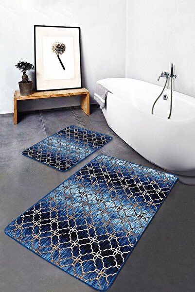Realhomes طقم مكون من قطعتين باللون الذهبي - طقم سجادة حمام بتصميم هندسي مكون...
