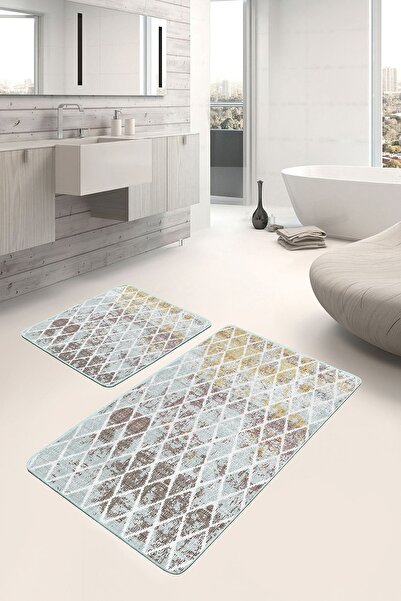 Realhomes 2-Piece Bathroom & Kitchen Mat Set with Geometric Motifs and Classi...