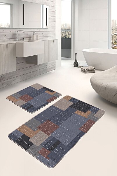 Realhomes سجادة منسوجة متعددة الألوان على الأرض بتصميم هندسي بسيط وأنيق مكون ...